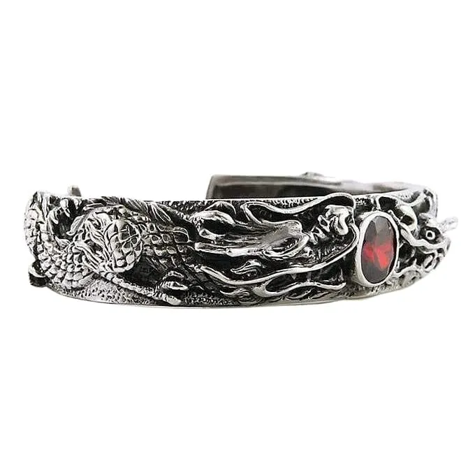 Dragon Mens Sterling Silver Cuff Bracelet