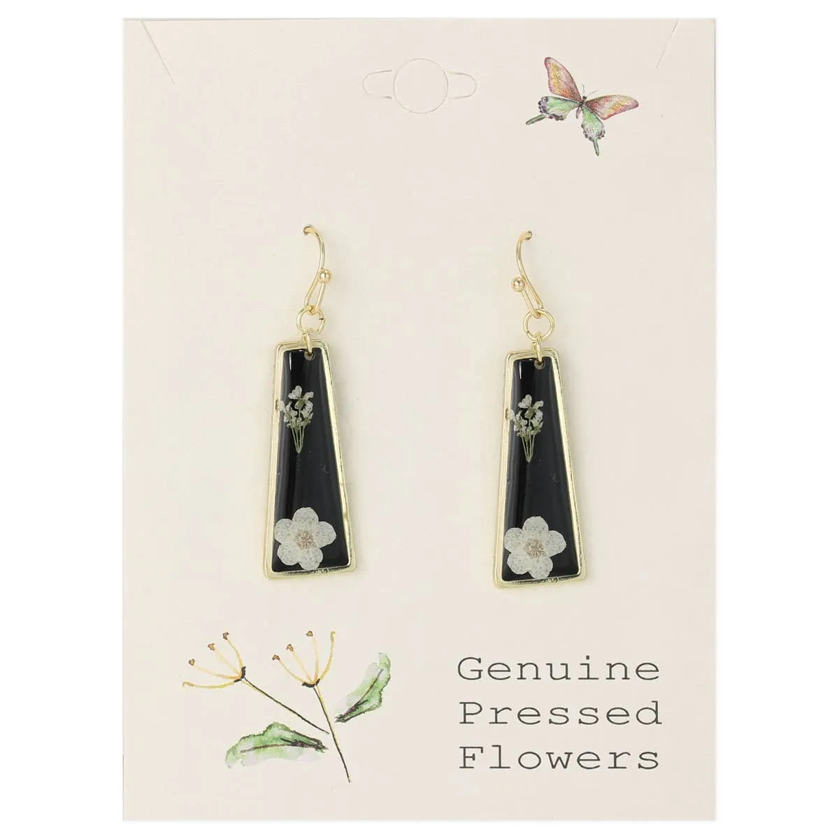 Dried Flower Gold Black Bar Earrings