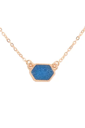 Druzy Hexagon Pendant Necklace Earring Set Blue - Pack of 6