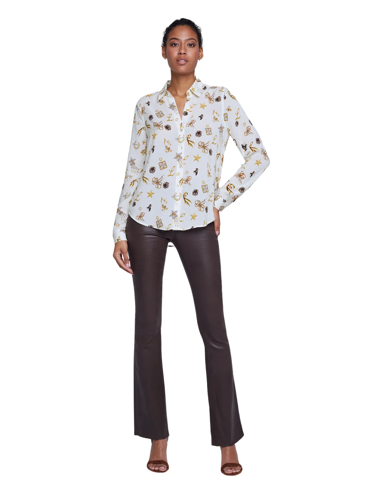 Ecru Multi Holly Long Sleeve Blouse