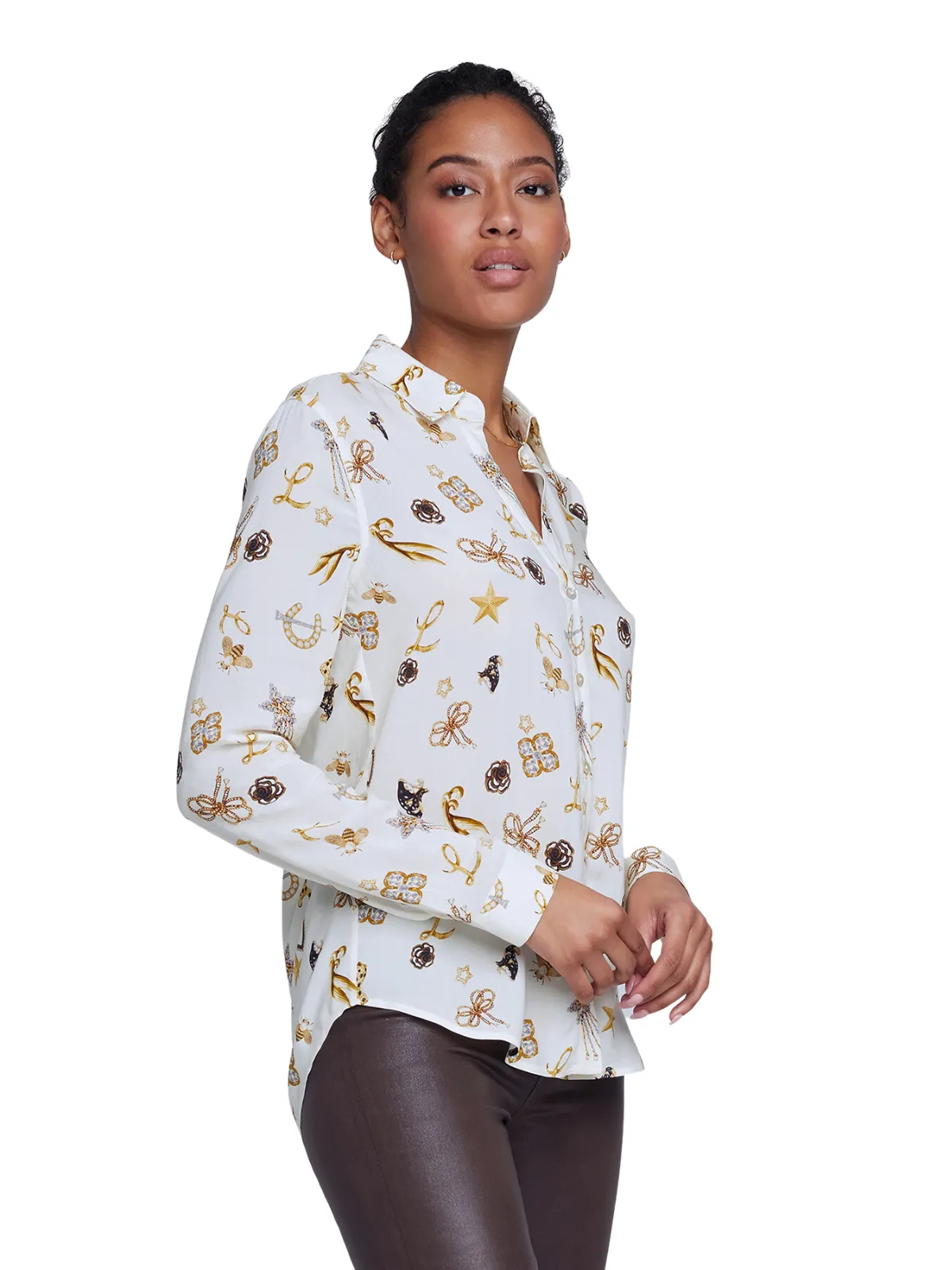 Ecru Multi Holly Long Sleeve Blouse