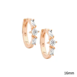 Ellani SS Baguette & Princess WH CZ 16mm Hoop Earrings