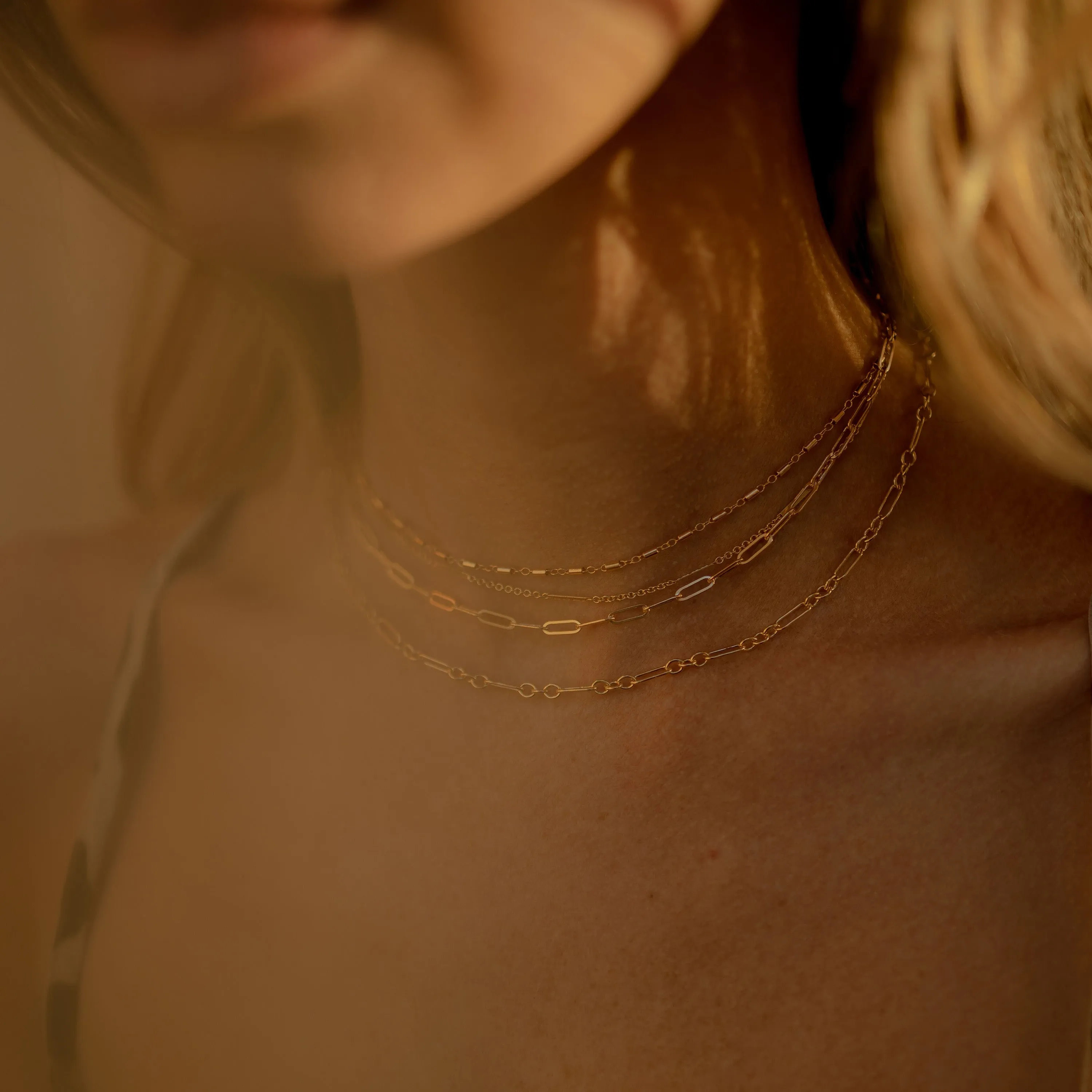 Elongated Oval & Round Link Chain Necklace