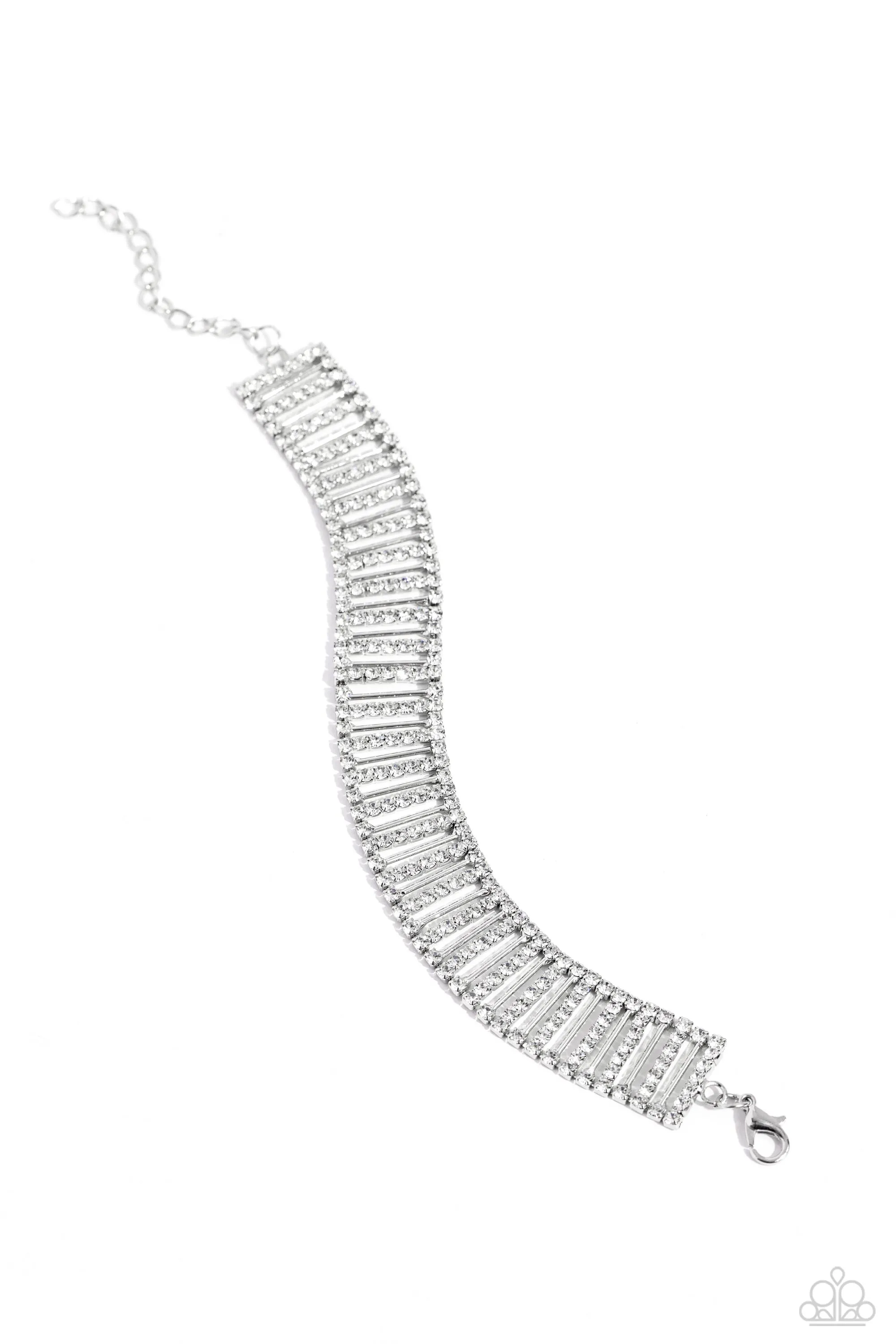 Elusive Elegance - White - Rhinestone Bar Paparazzi Lobster Claw Bracelet