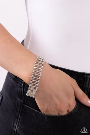 Elusive Elegance - White - Rhinestone Bar Paparazzi Lobster Claw Bracelet