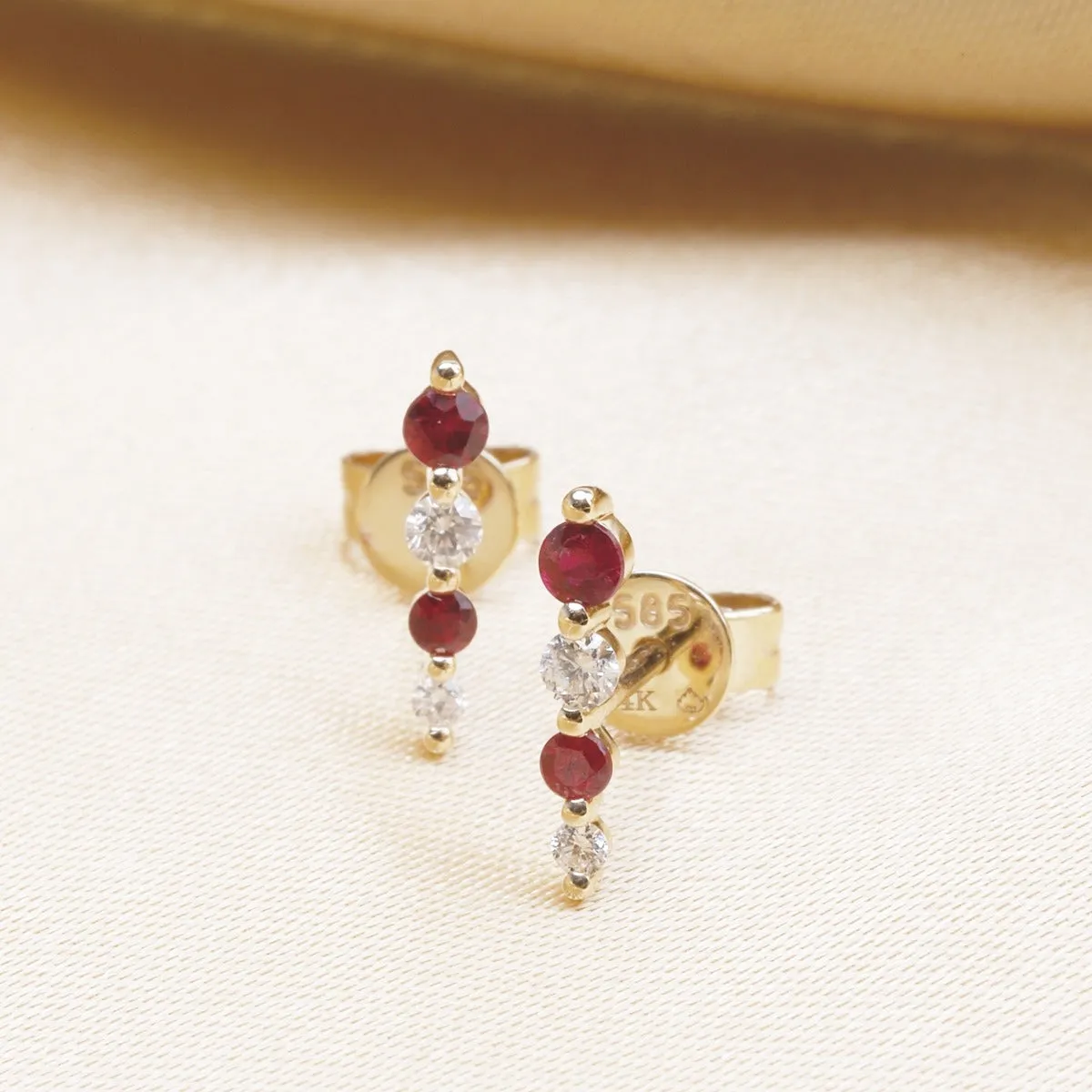 Emerald & Diamond Graduated 14K Gold Stud Earrings