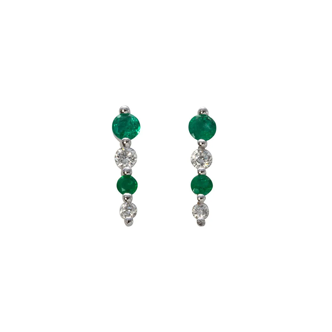 Emerald & Diamond Graduated 14K Gold Stud Earrings