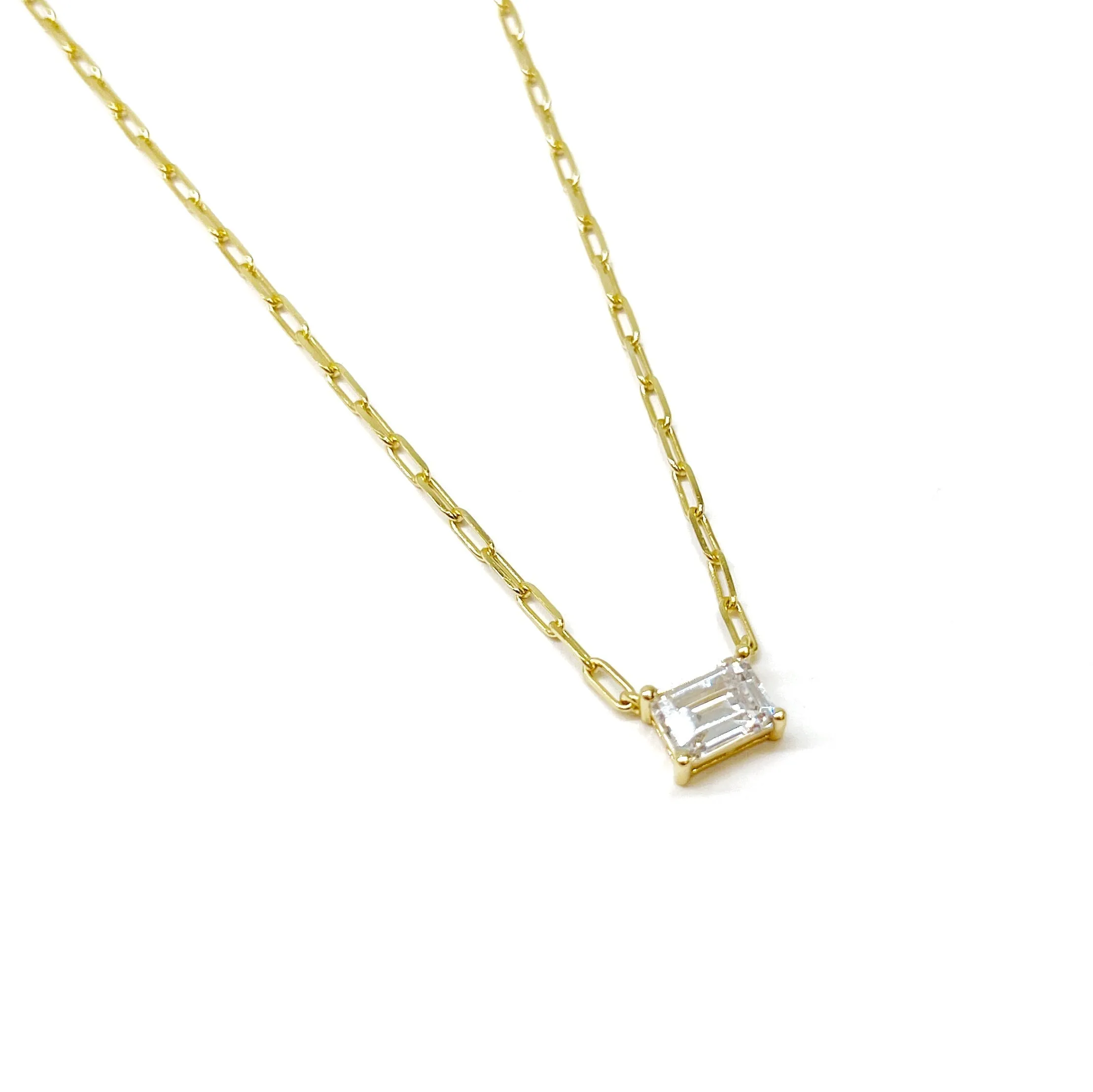 Emerald Cut Paperclip Necklace