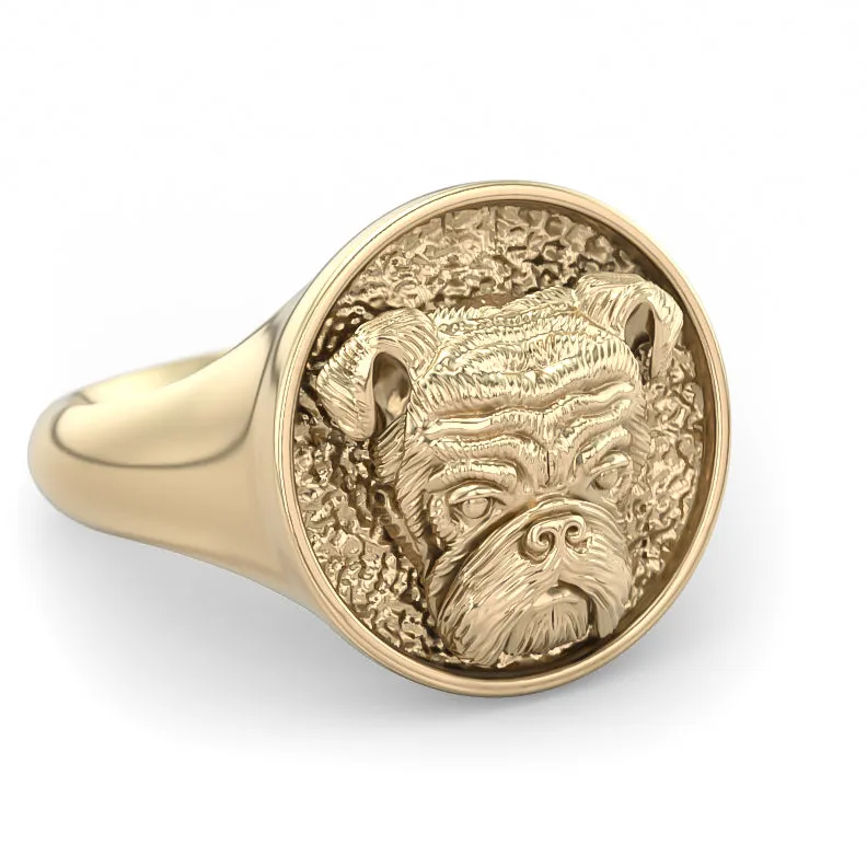English Bulldog Classic Round Signet Ring