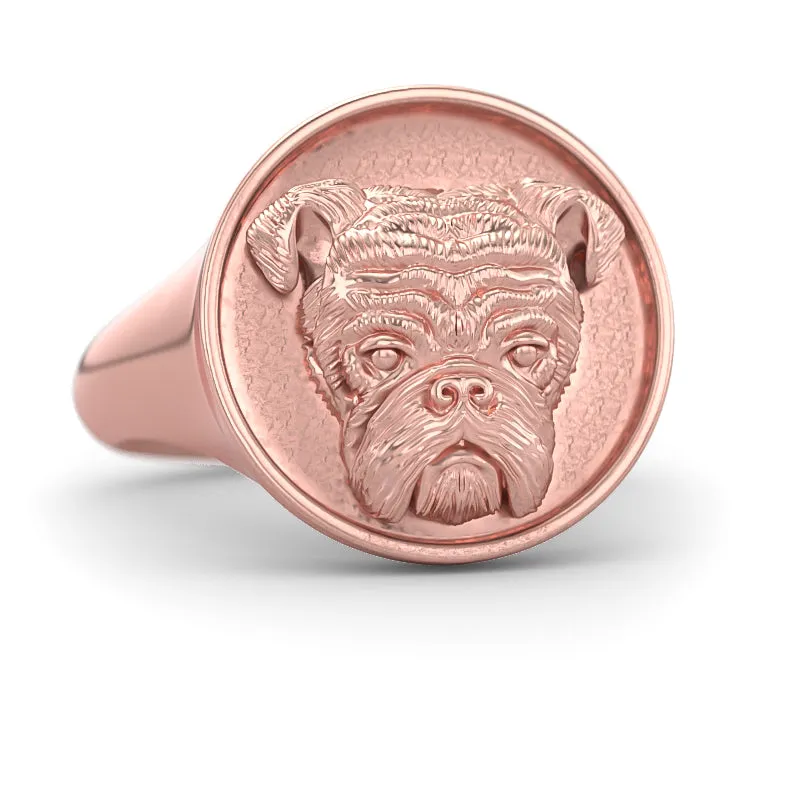 English Bulldog Classic Round Signet Ring