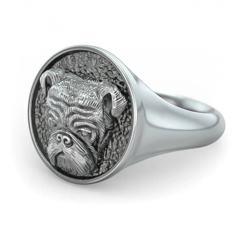 English Bulldog Classic Round Signet Ring