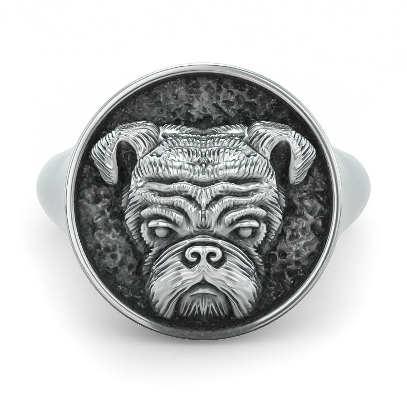 English Bulldog Classic Round Signet Ring