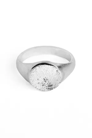 Engraved Fingerprint Sterling Silver Round Signet Ring