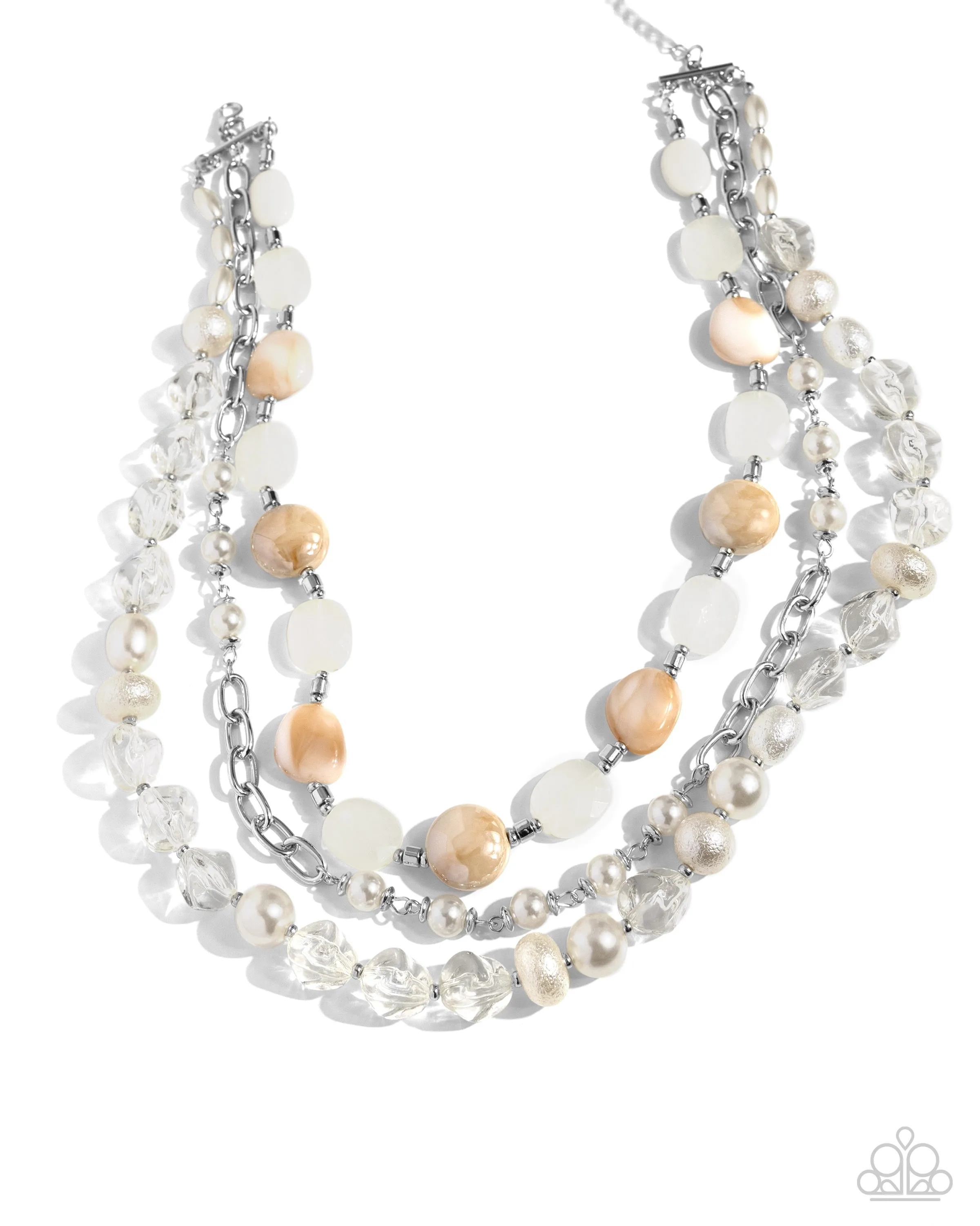 Essential Elegance - White - Pearl and Bead Tiered Paparazzi Short Necklace