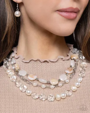 Essential Elegance - White - Pearl and Bead Tiered Paparazzi Short Necklace