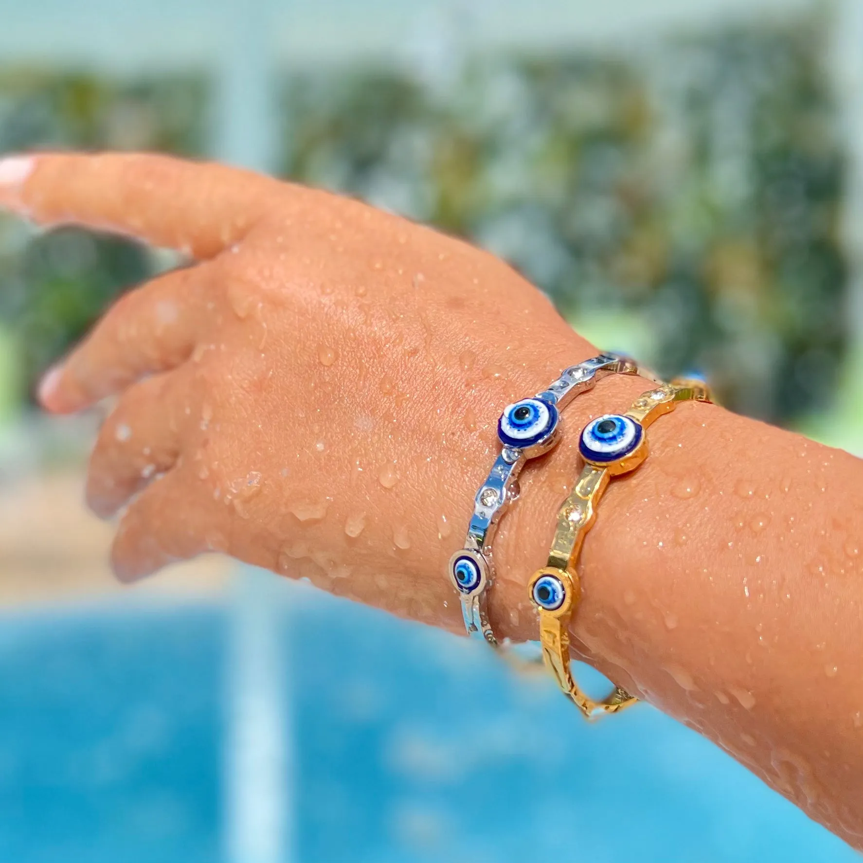 Evil Eye Thin Gold Bangle