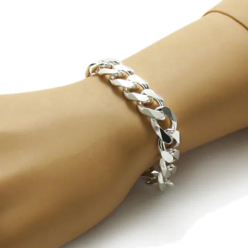 Exquisite Sterling Silver Cuban Link Chain Bracelet 13.5mm (350 Gauge)