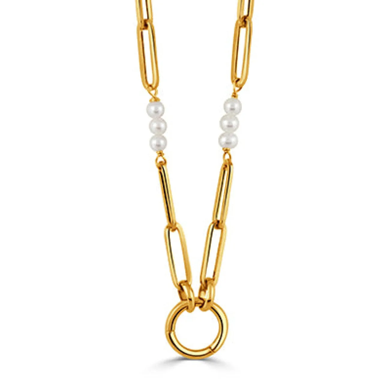 Fancy 18K Yellow Gold Mixed Oval Link and Pearl Chain Necklace