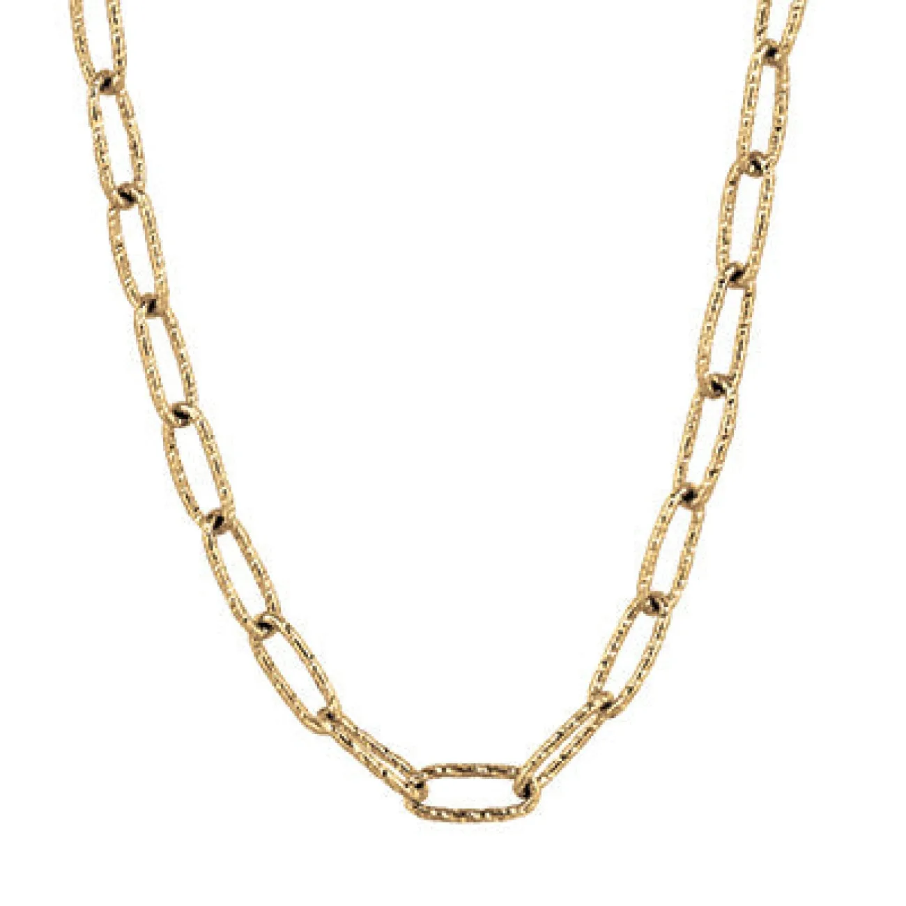 Fancy 18K Yellow Gold Textured Big Oval Link Chain Necklace