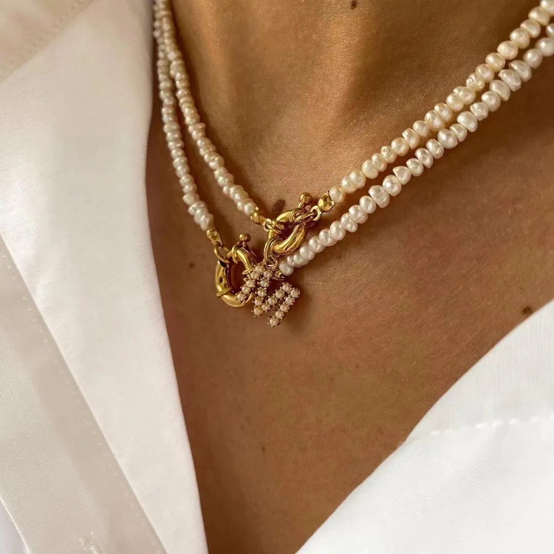 Fashion Letters Chain Freshwater Pearl Necklace For Women