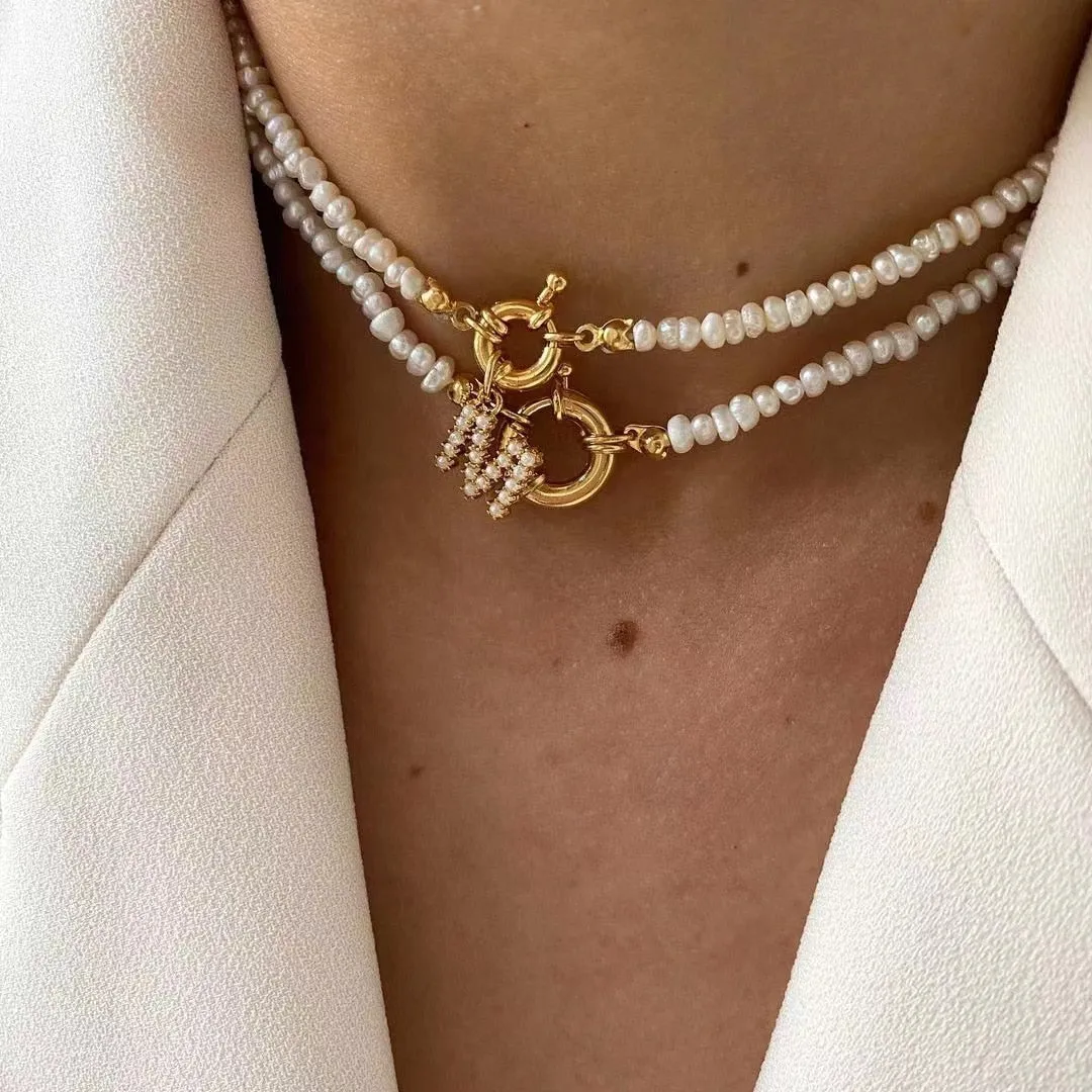 Fashion Letters Chain Freshwater Pearl Necklace For Women