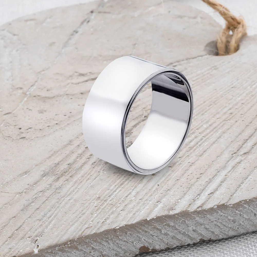 Flat-Shaped Solid 925 Silver Band - 10mm Wide