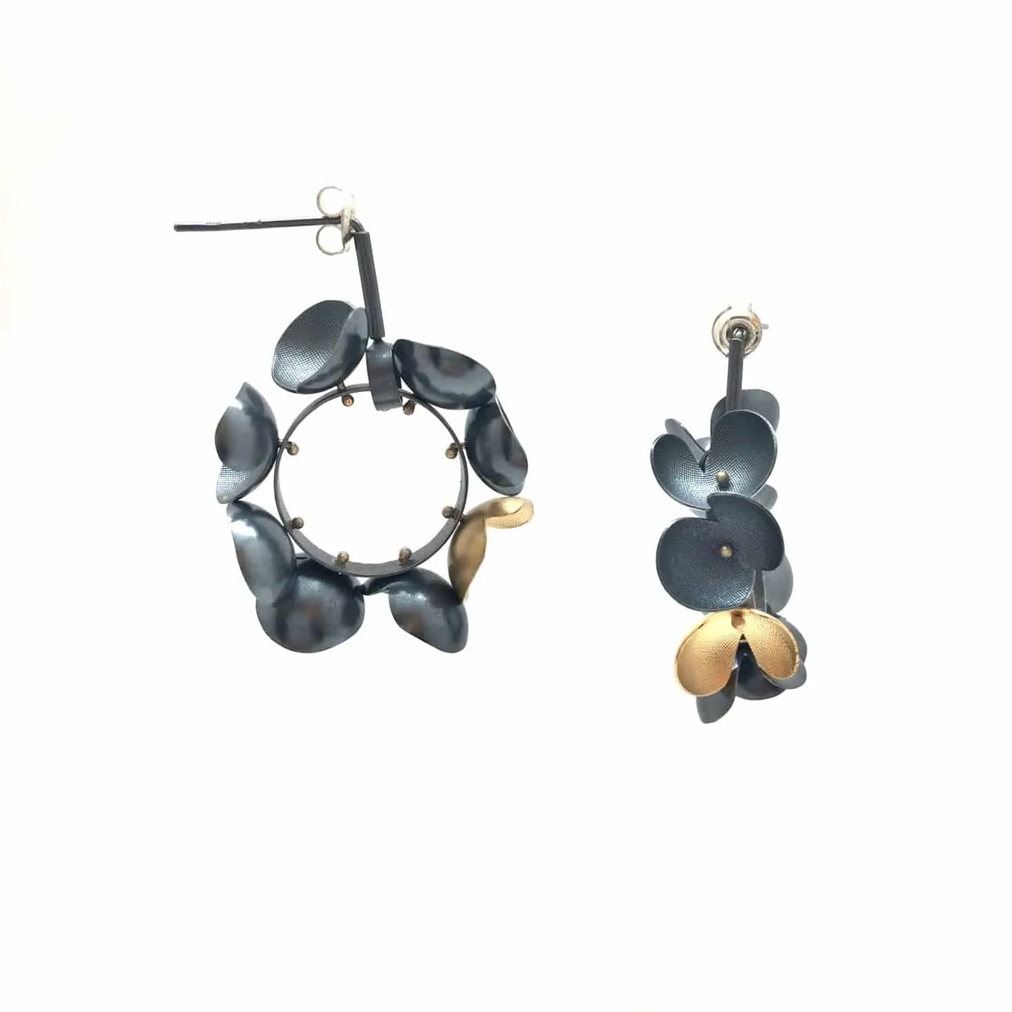 Floral Wreath Hoops - Oxidized Silver with Gold