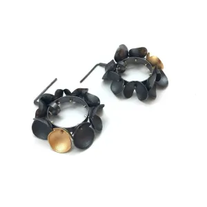 Floral Wreath Hoops - Oxidized Silver with Gold