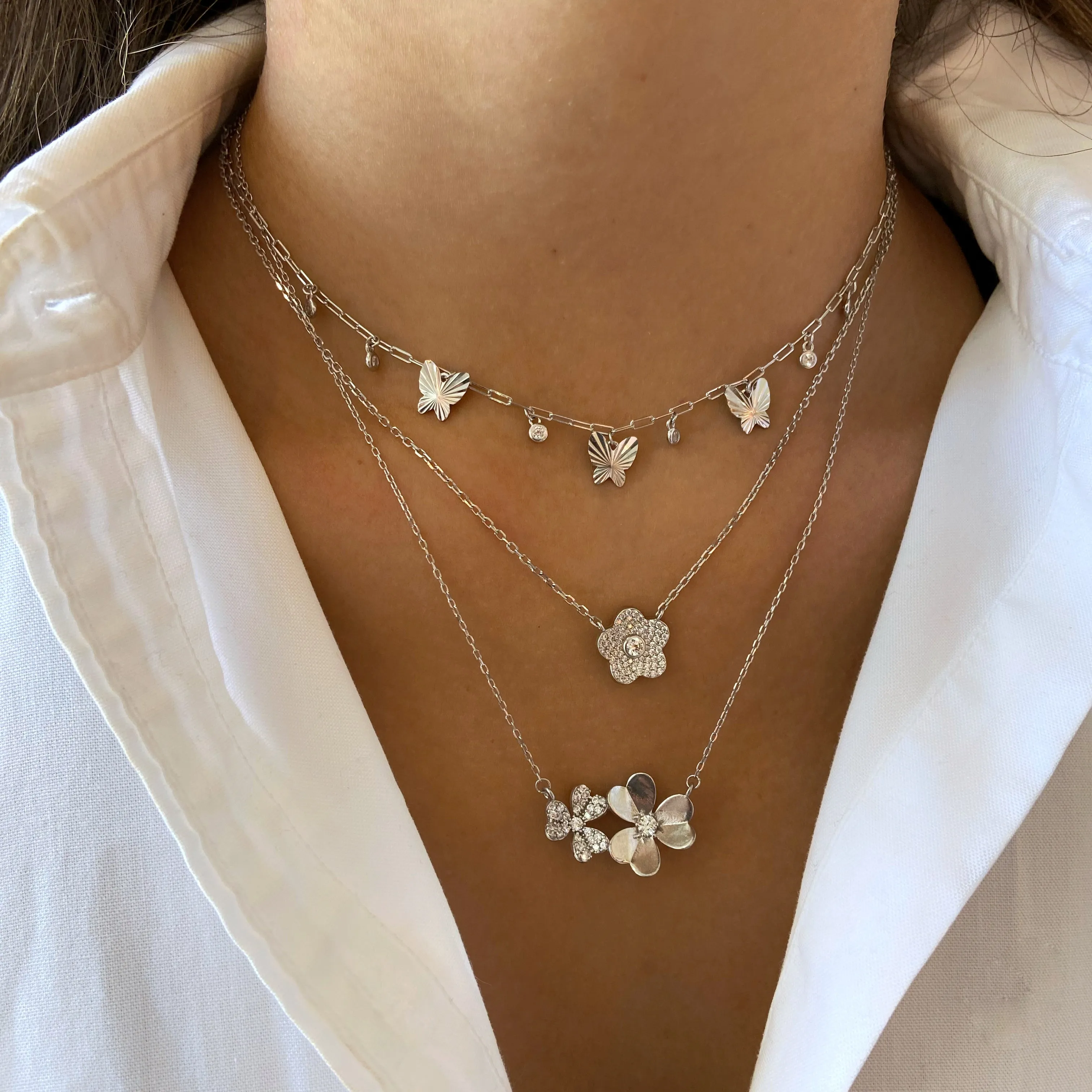 Fluted Butterfly and Bezel Necklace