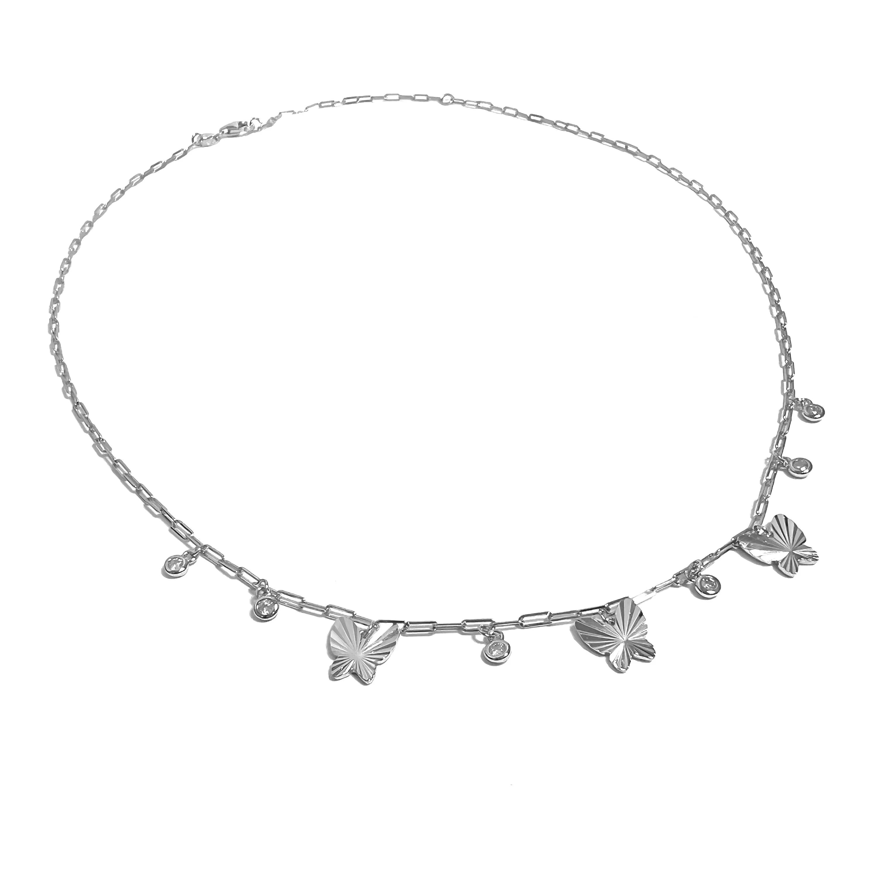 Fluted Butterfly and Bezel Necklace