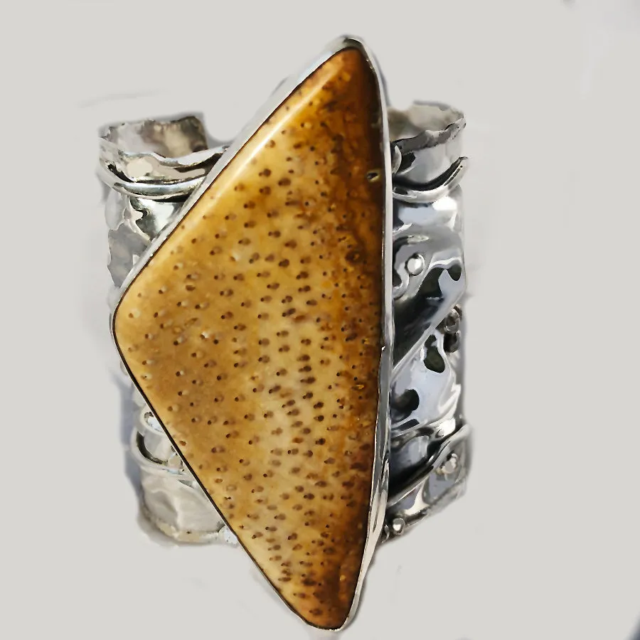Fossil Palm in Sterling Silver Cuff Bracelet