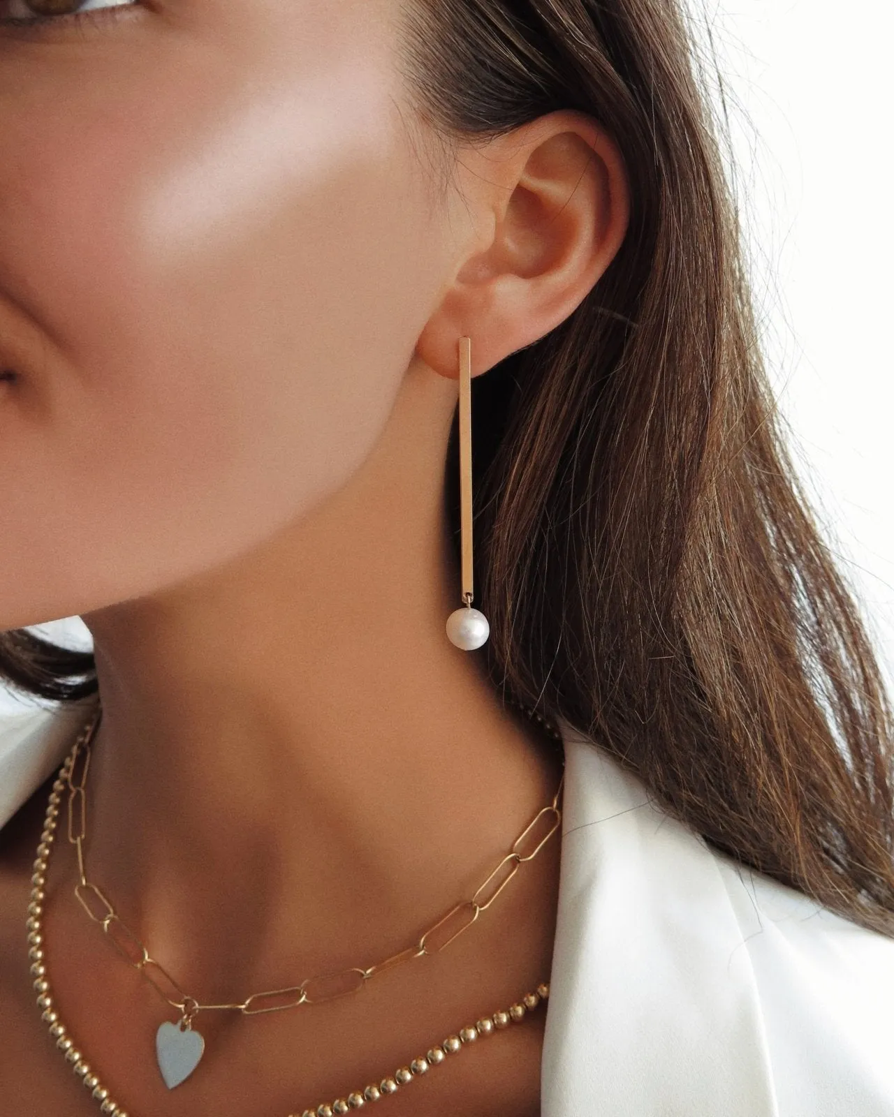 Freshwater Pearl Bar Earrings  - 14k Yellow Gold Fill