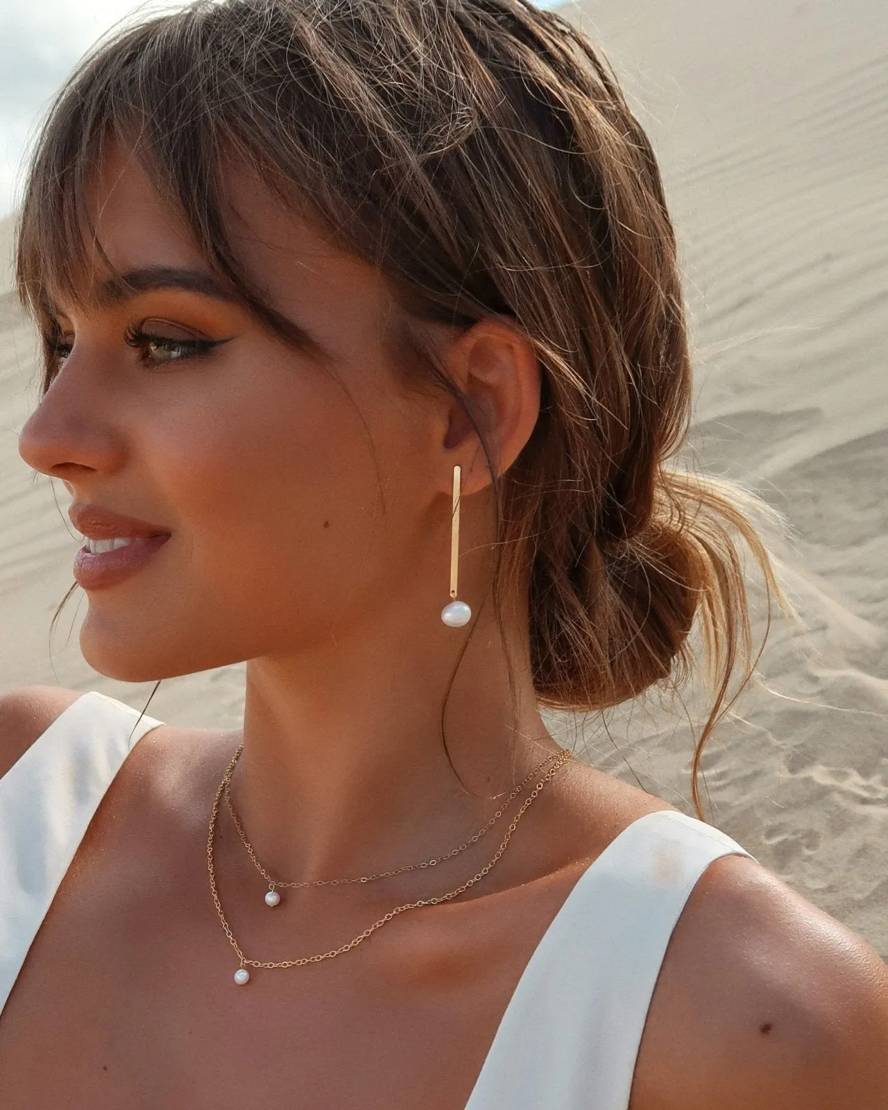 Freshwater Pearl Bar Earrings  - 14k Yellow Gold Fill