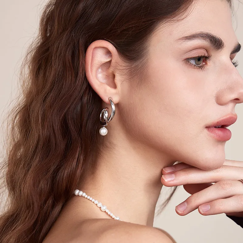 Freshwater Pearl Spiral Hoop Earrings