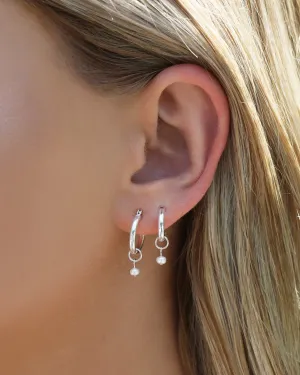 Freshwater Pearl Thick Hoop Earrings - Sterling Silver