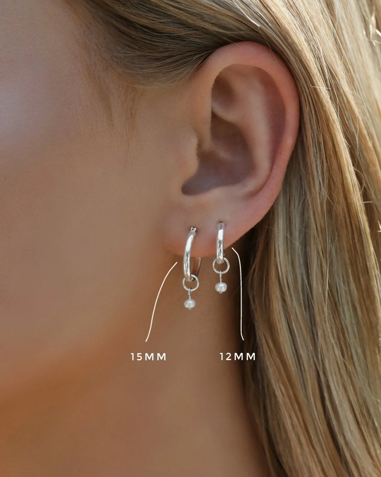 Freshwater Pearl Thick Hoop Earrings - Sterling Silver