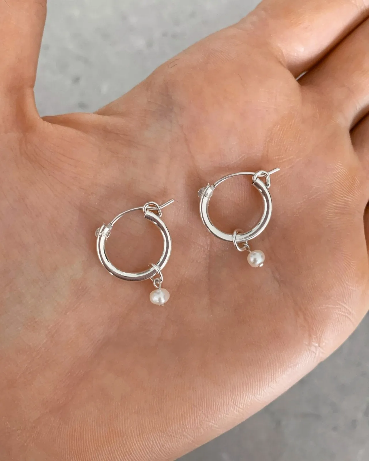 Freshwater Pearl Thick Hoop Earrings - Sterling Silver