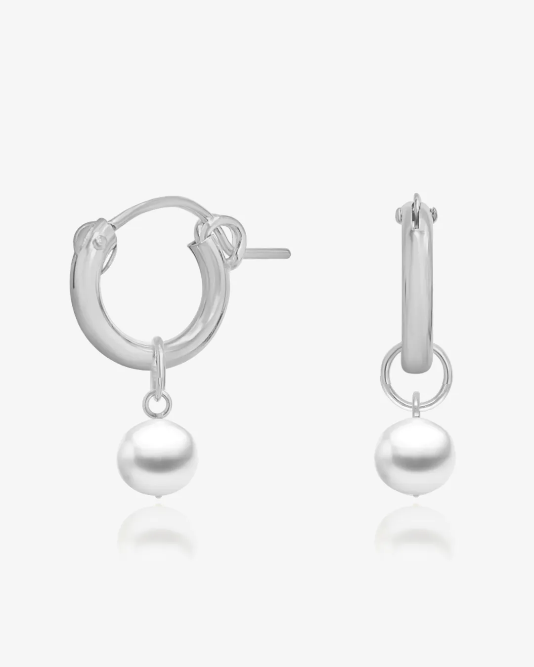 Freshwater Pearl Thick Hoop Earrings - Sterling Silver