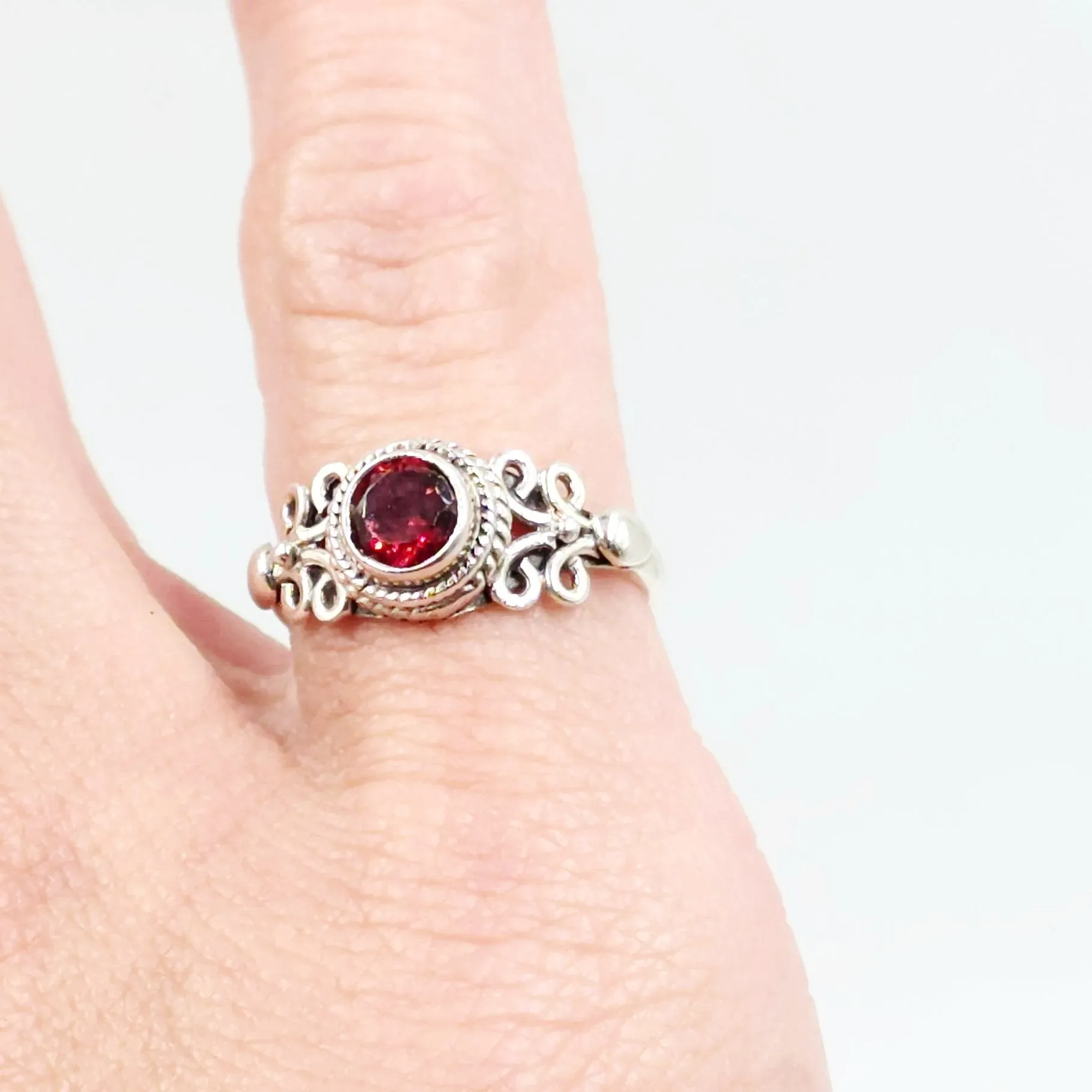Garnet Ring Sterling Silver "Eden" Size 9