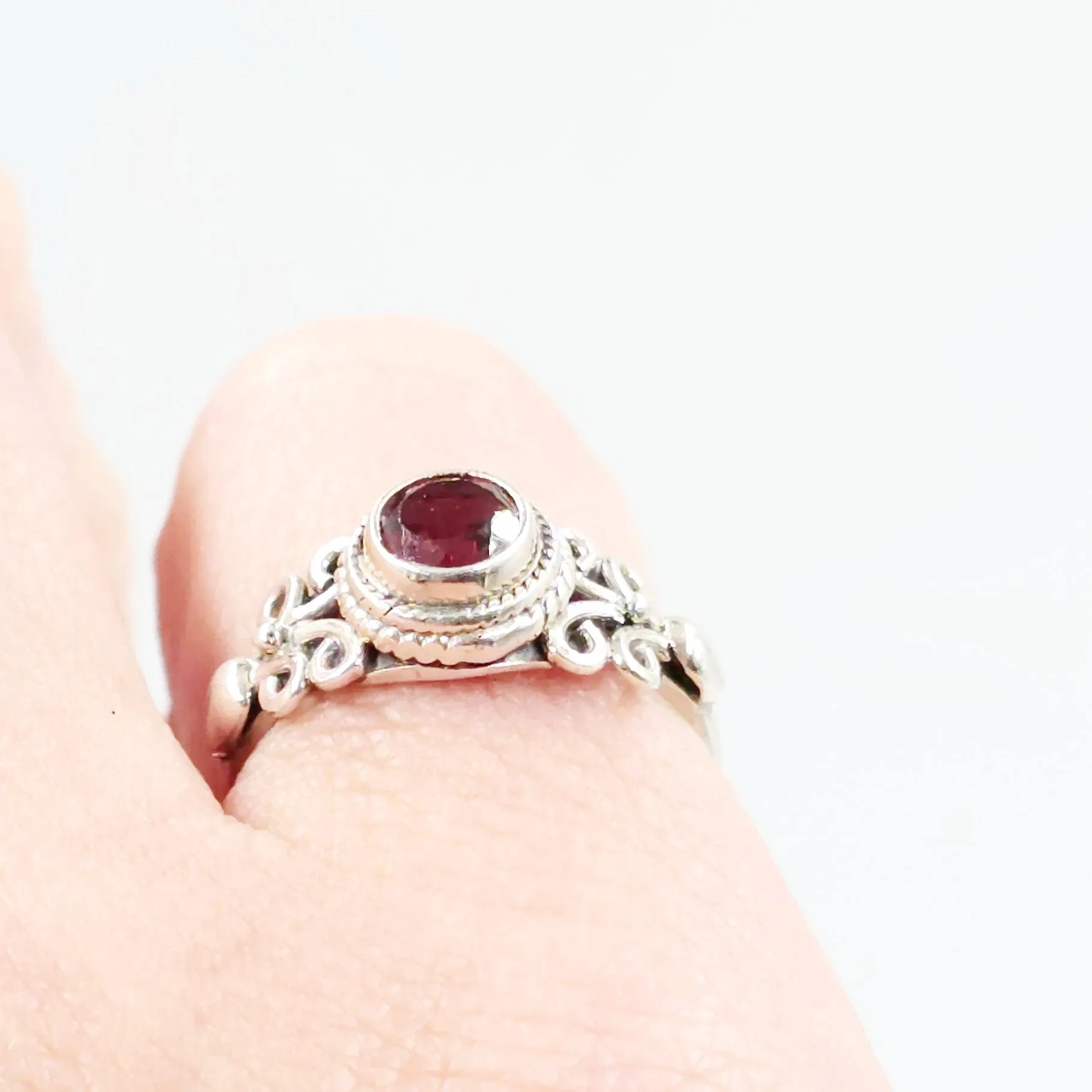 Garnet Ring Sterling Silver "Eden" Size 9