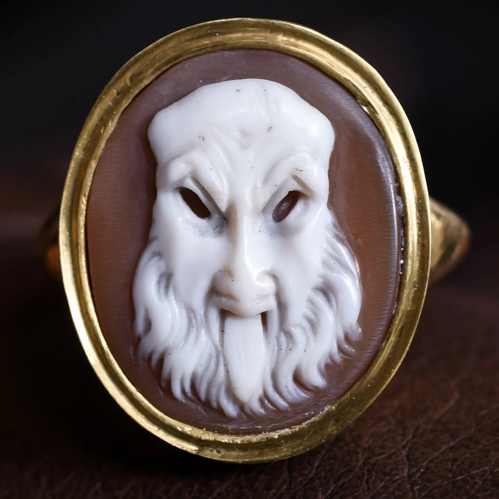 Georgian "Prosopon" Greek Theatre Mask Cameo Ring