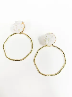 Glass Hoop Earrings - White