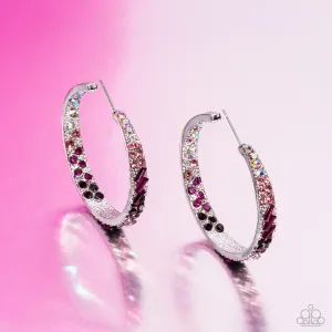 GLITZY By Association - Multi - Iridescent, Pink, and Purple Rhinestone Paparazzi Hoop Earrings - Pink Diamond Exclusive