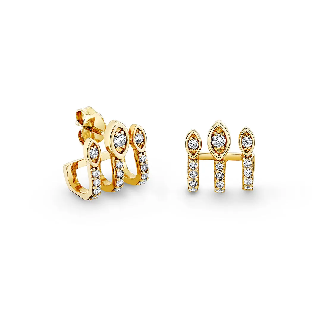 Gold & Diamond Marquise Eye Triple Bar Stud