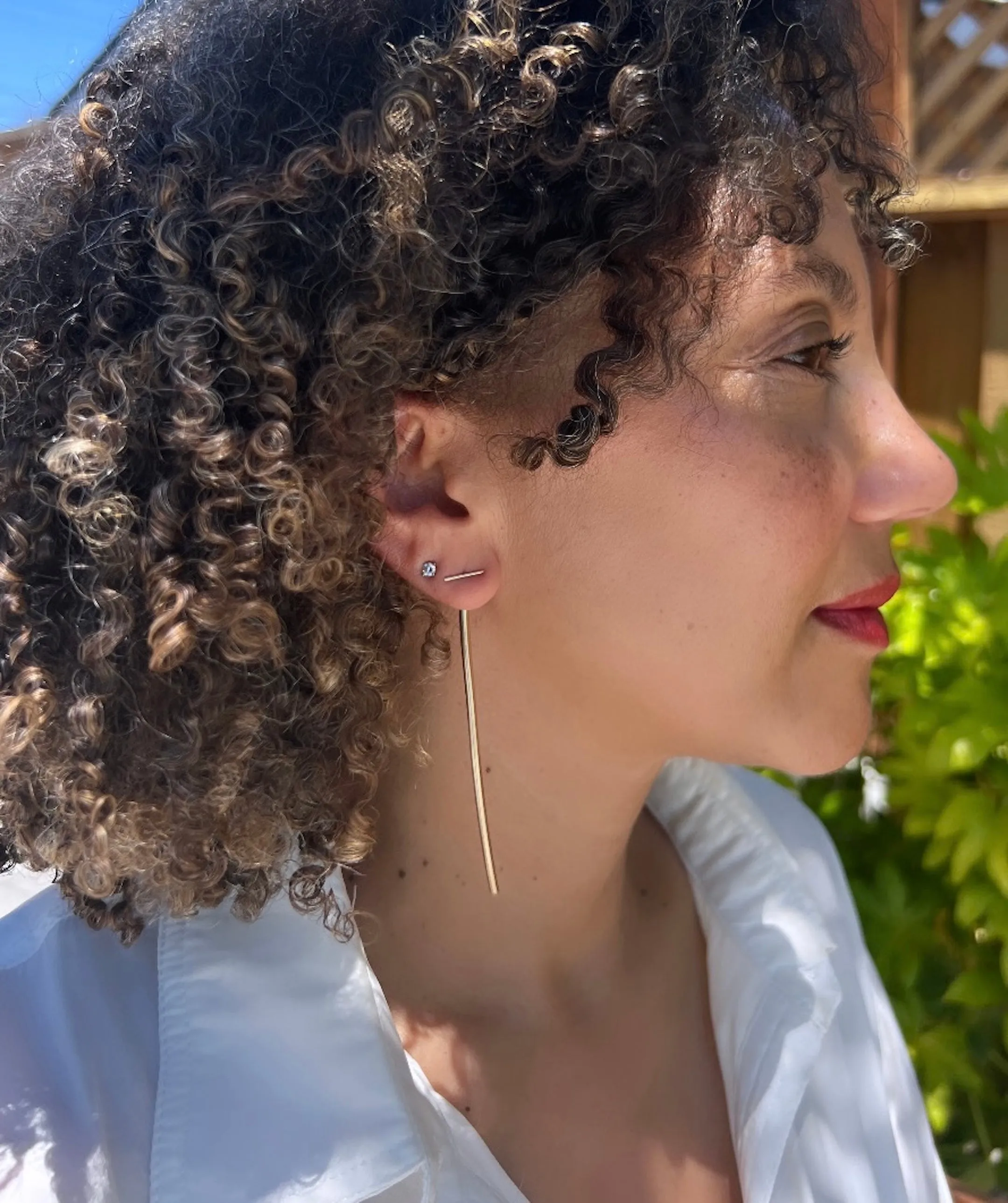 Gold Bar Stud with Long Bar Earrings