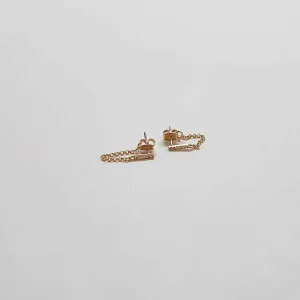 Gold Chain Huggie with Pave Bar Studs