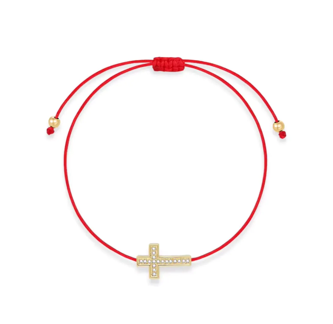 Gold Cross Charm Thin Red String Protection Bracelet