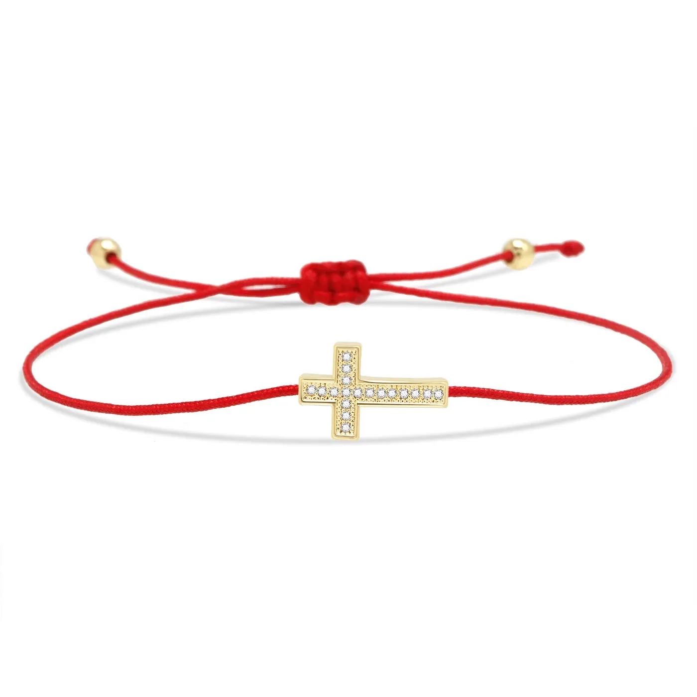 Gold Cross Charm Thin Red String Protection Bracelet