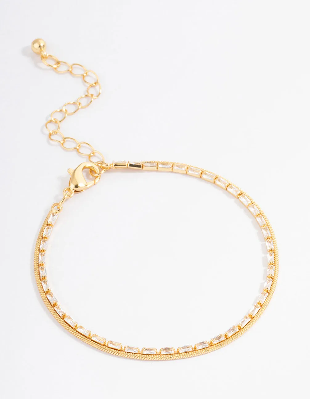 Gold Plated Cubic Zirconia Dainty Baguette Layered Tennis Bracelet