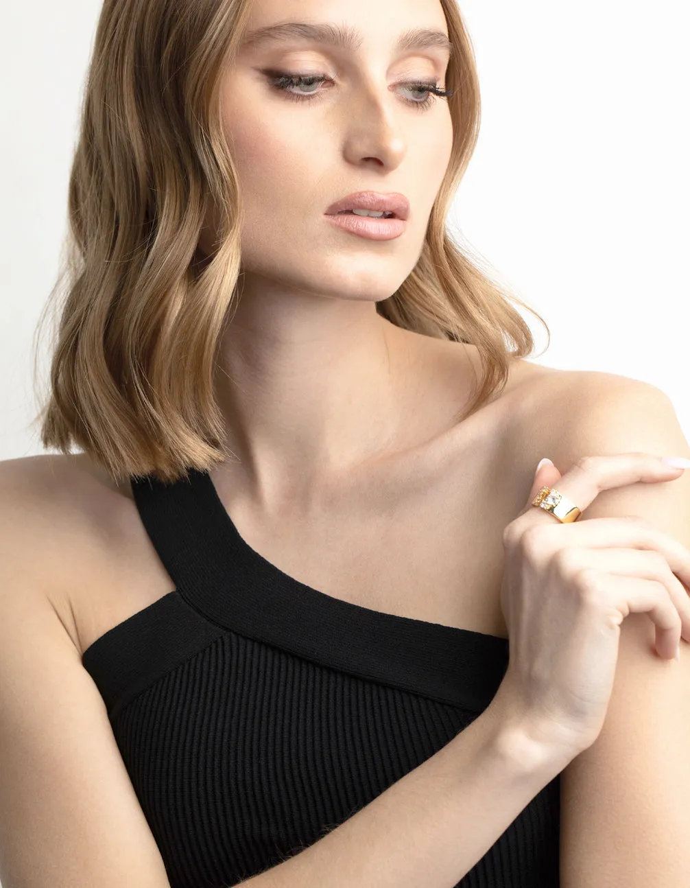 Gold Plated Cubic Zirconia Open Front Ring